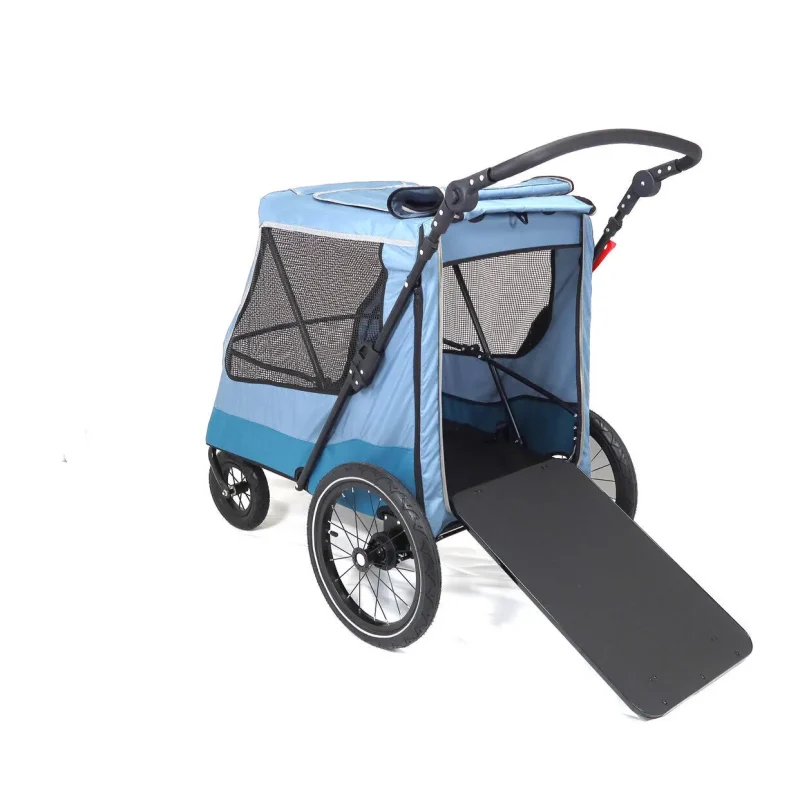 Senior Dog Stroller, Extra Wide with Grooming & Hidden Ramp